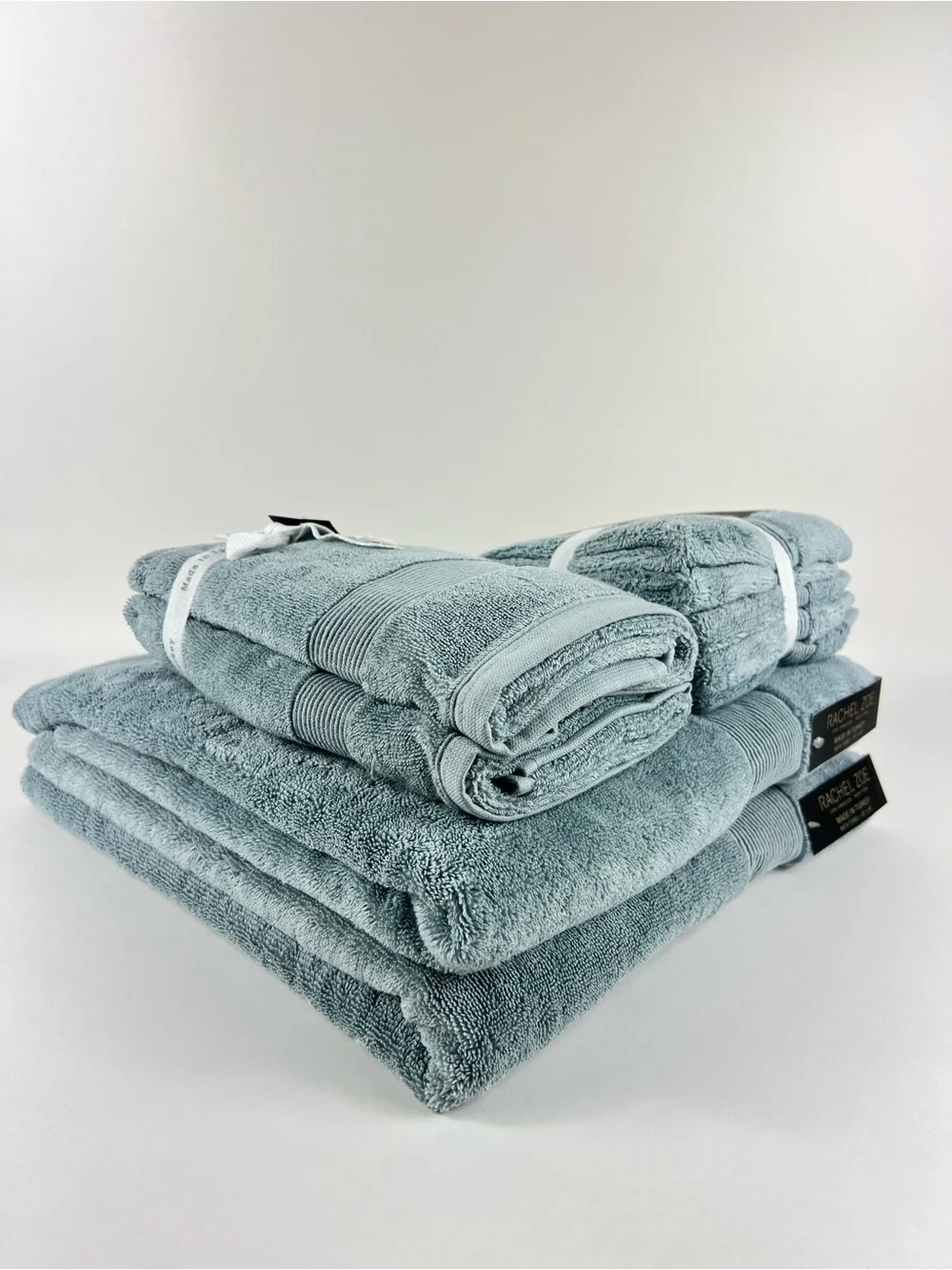 Rachel Zoe Bath Towel Set Light Blue Plush 100% Cotton Made in Turkey 9 Pc NEW